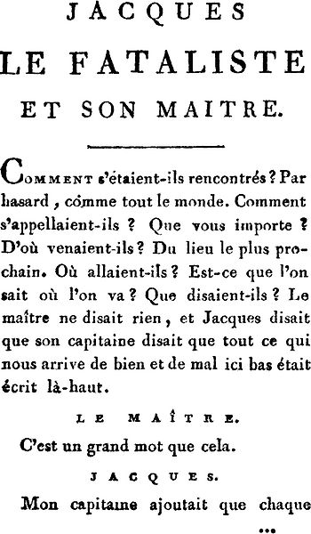 image de l'incipit de la publication originale de 'jacques le fataliste'