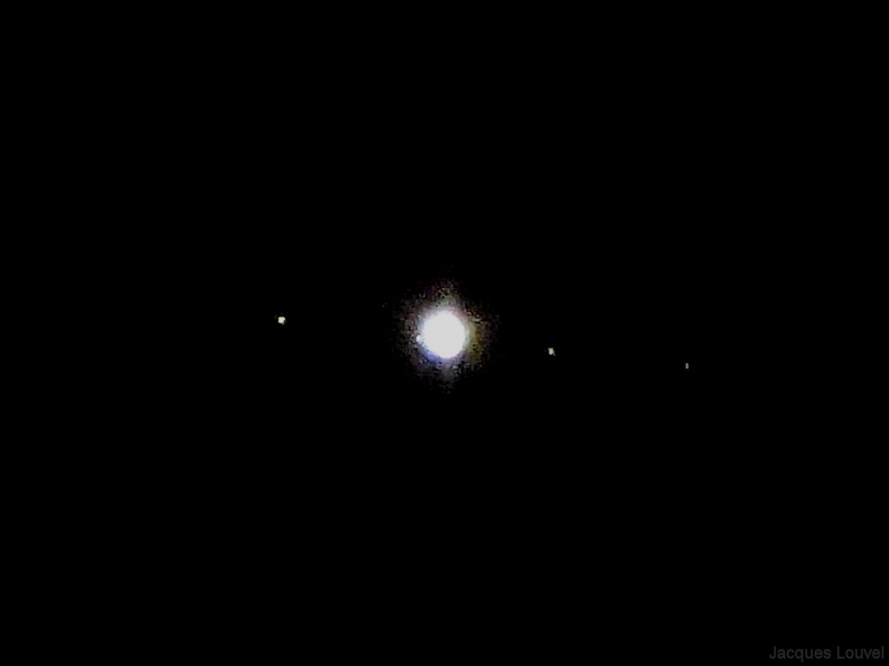 Jupiter et ses satellites Ganymède, Io, Europe et Callisto le 25 mai 2016 vers 23h30